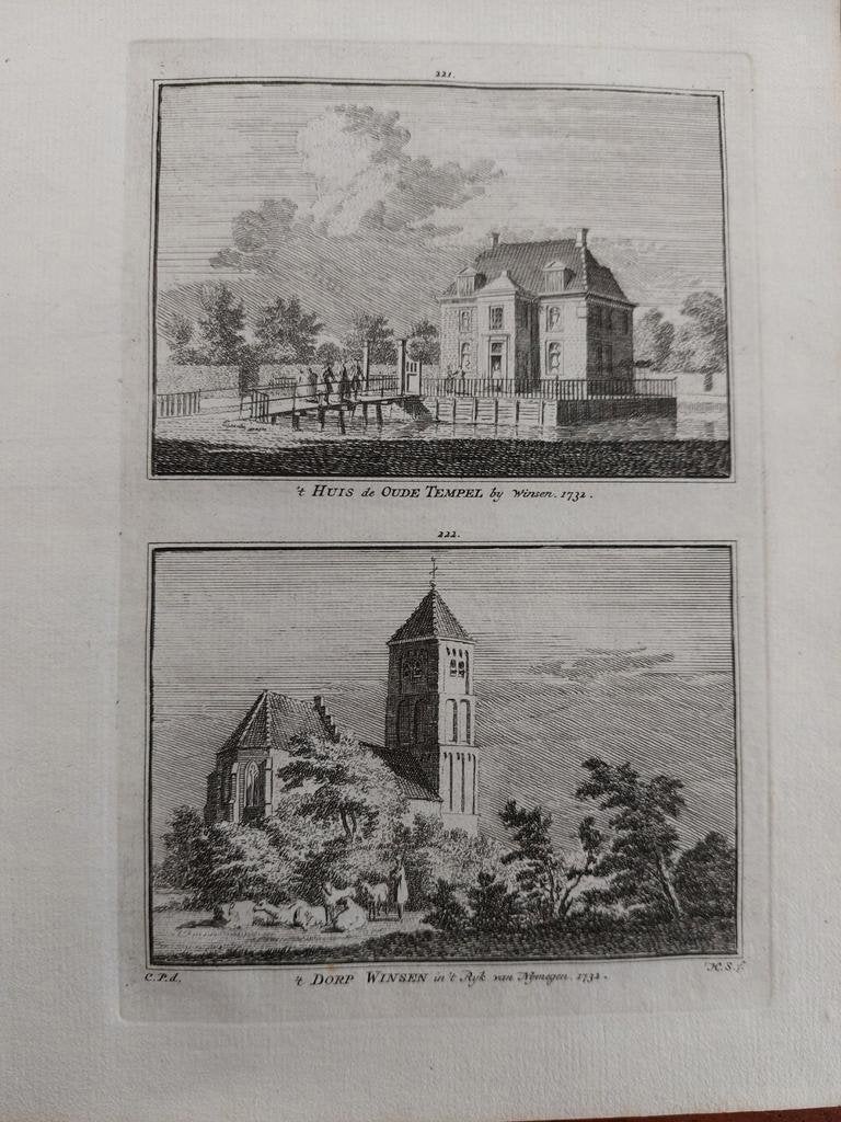 221-222 / Huis Oude Tempel en dorp Winsen Gravure 18e eeuw, Ophalen of Verzenden