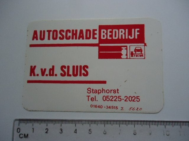 sticker oud Staphorst Autoschade K v SLUIS auto schade focwa, Verzenden, Zo goed als nieuw, Bedrijf of Vereniging