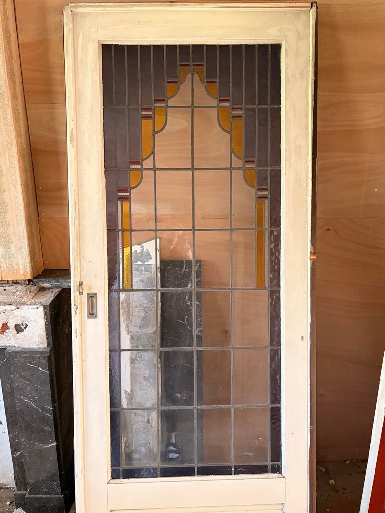 2 Schuifdeuren met glas in lood - zelf demonteren en ophalen, Doe-het-zelf en Verbouw, Deuren en Horren, Ophalen, Gebruikt, 80 tot 100 cm