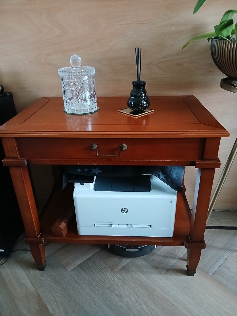 OUD KERSENHOUTE BIJZET-TAFELTJE MET LADE EN PLANK, Ophalen, Gebruikt, Italiaans, 75 cm of meer