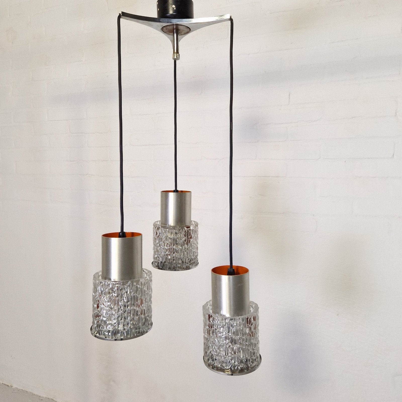 Vintage oranje met glas hanglamp, jaren 70, Antiek en Kunst, Antiek | Lampen, Ophalen of Verzenden