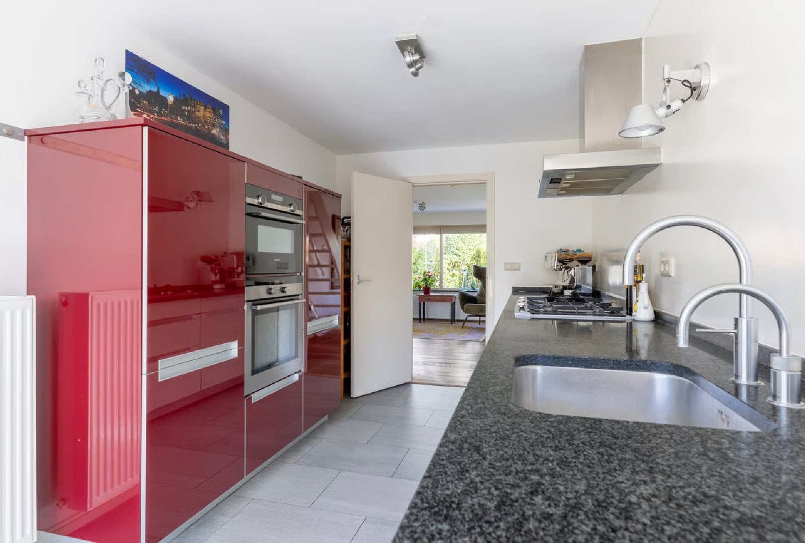 Poggenpohl design keuken, wit/rood hoogglans, Siemens inbouw, Ophalen, Gebruikt, Wit, Graniet of Steen