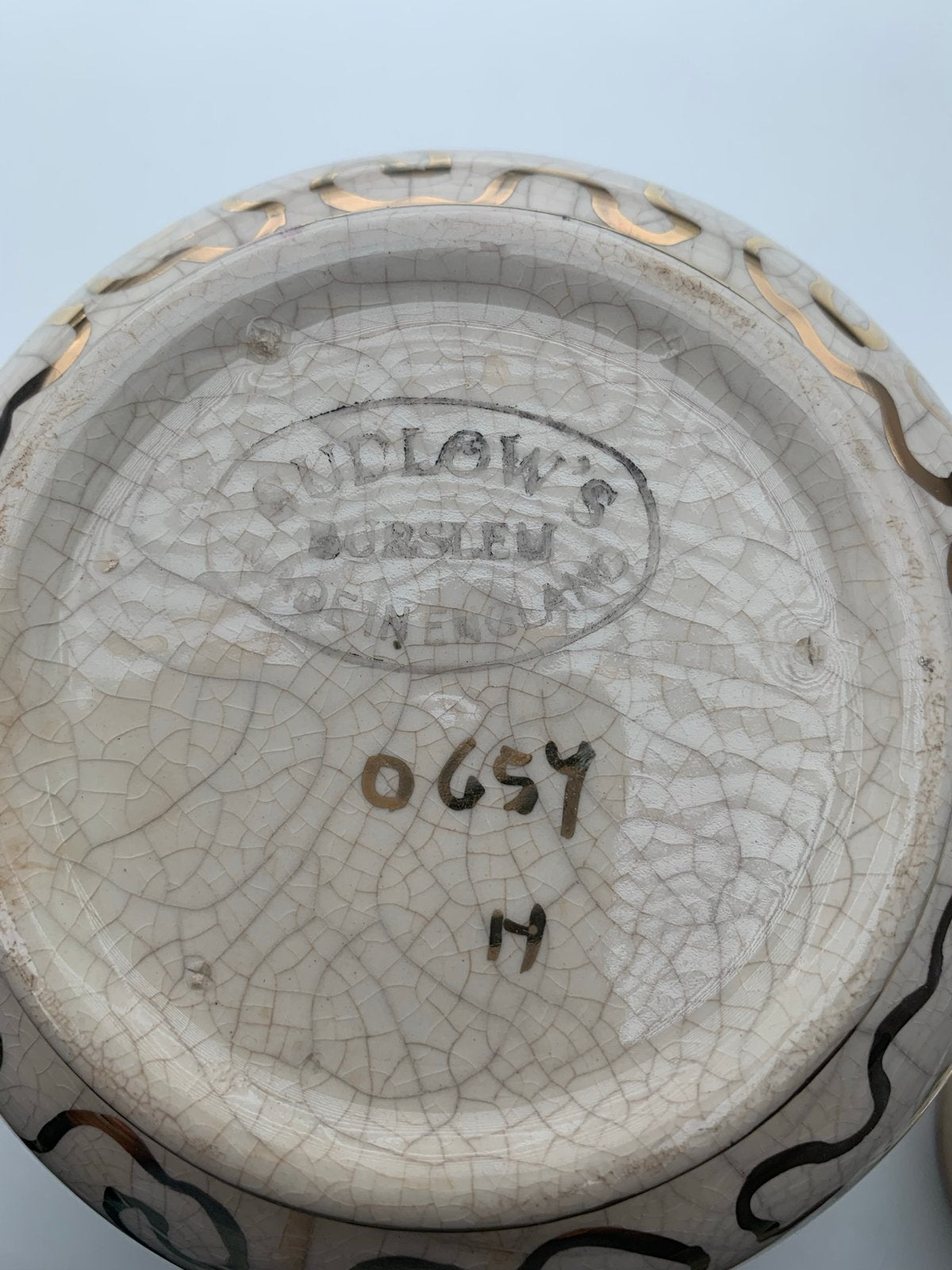 Antieke Dudlow's Burslem Theepot - Goudkleurig Patroon, Antiek en Kunst, Ophalen of Verzenden
