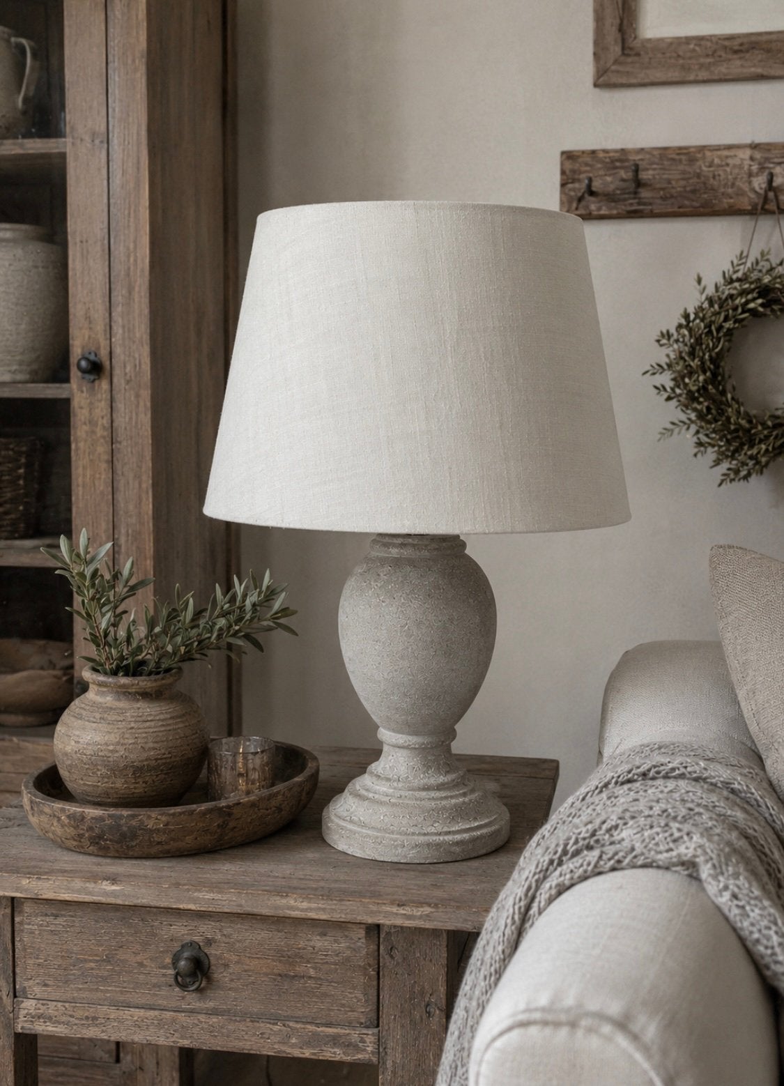 Landelijke schemerlamp, Huis en Inrichting, Lampen | Tafellampen, E27 (groot), Zo goed als nieuw, Grijs, Schemerlamp