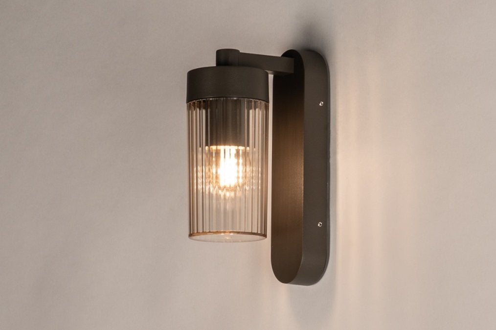 koffiekleur huis tuin buitenlamp bruin amber glas wandlamp, Ophalen of Verzenden, Nieuw