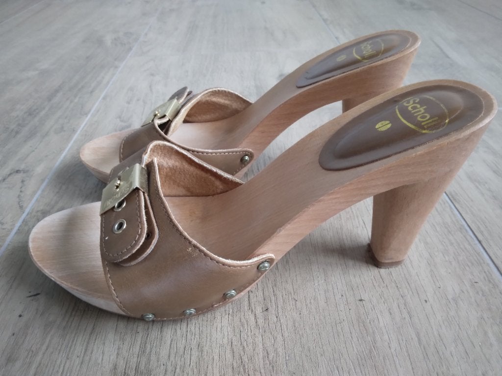Hoge bruine lederen kleppers Scholl mt 39, Scholl, Bruin, Zo goed als nieuw, Sandalen of Muiltjes