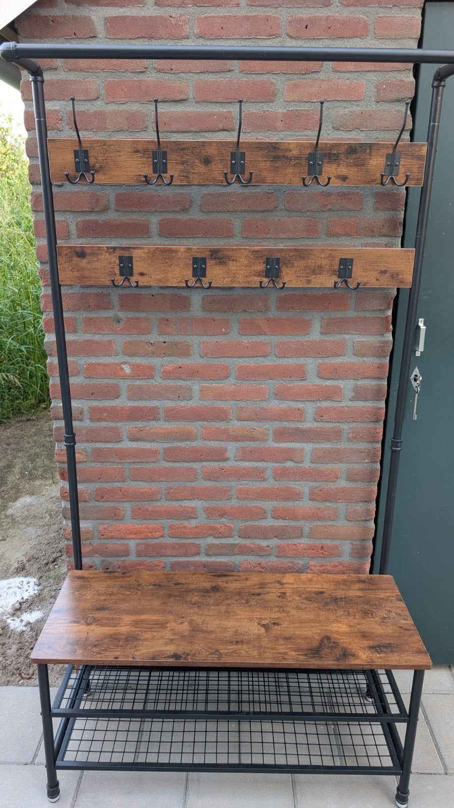 Industriële kapstok met schoenenrek zo goed als nieuw, Ophalen, Zo goed als nieuw, Metaal, Staande kapstok