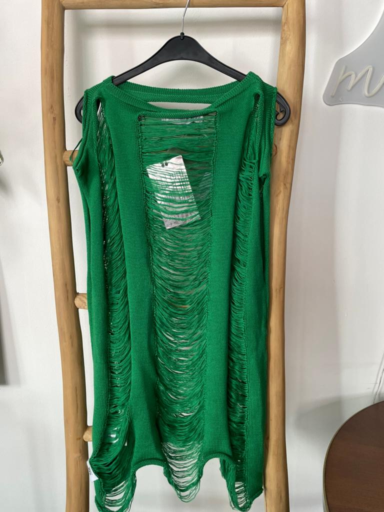 #VDR Via Delle Rose destroyed knit jurk/top groen, Kleding | Dames, Maat 38/40 (M), Nieuw, Ophalen of Verzenden, Knielengte