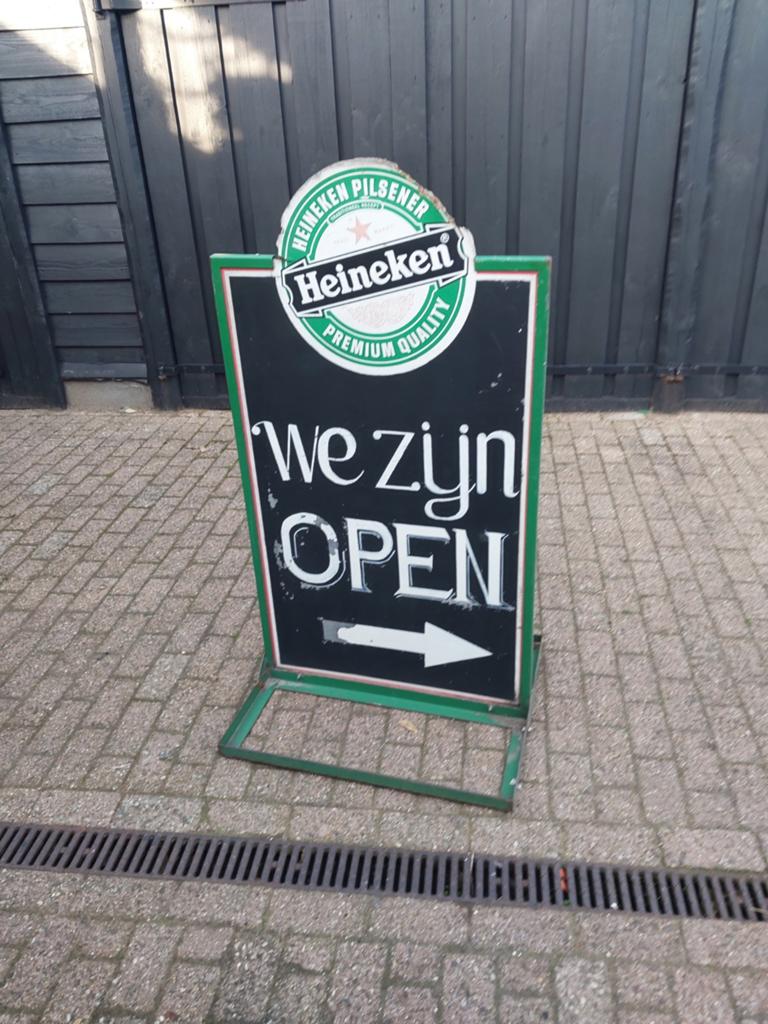 Vintage Heineken stoepbord - 'We zijn OPEN', Ophalen, Gebruikt, Reclamebord