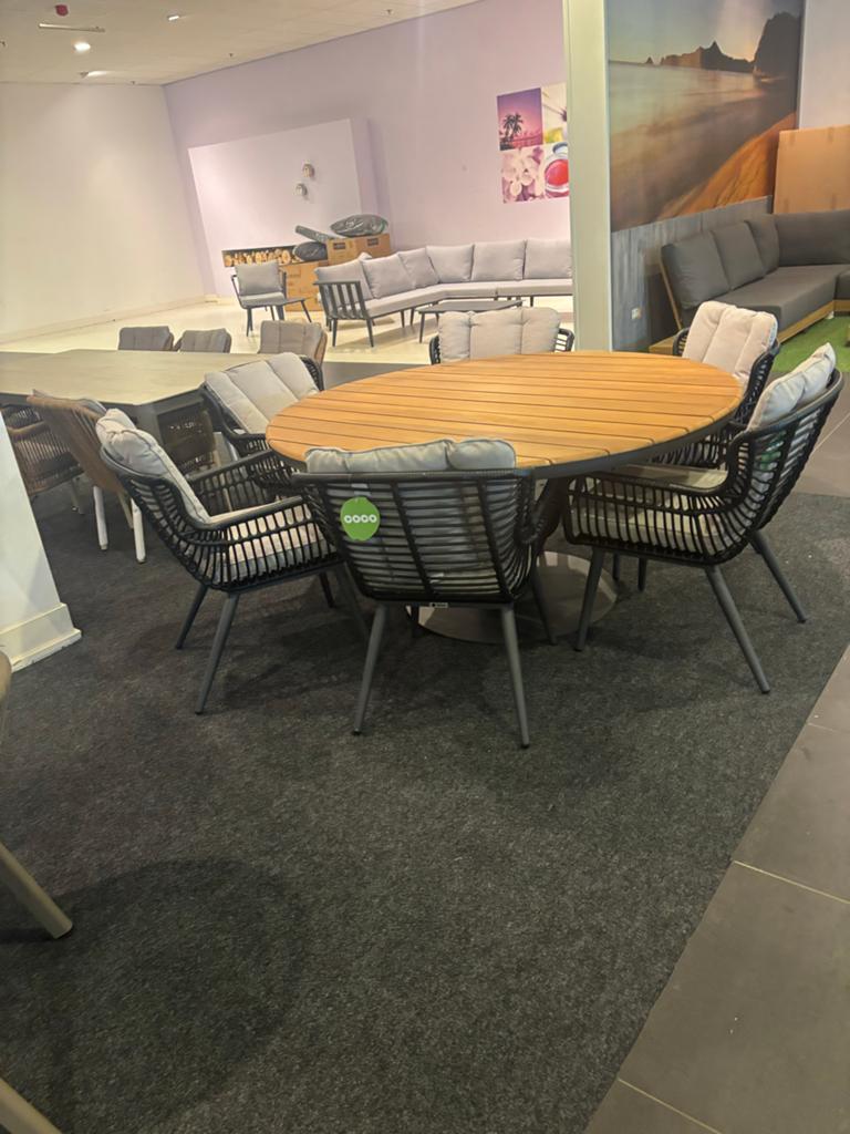 Tuinset met ronde tafel en 6 stoelen, Tuin en Terras, Tuinsets en Loungesets, Gebruikt, Eettafel, 6 zitplaatsen, Ophalen of Verzenden