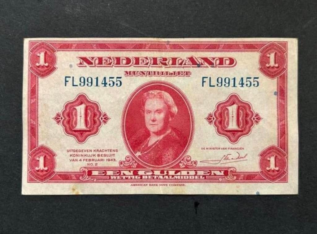 1 Gulden Muntbiljet 1943, Foutief Gesneden, Ophalen of Verzenden