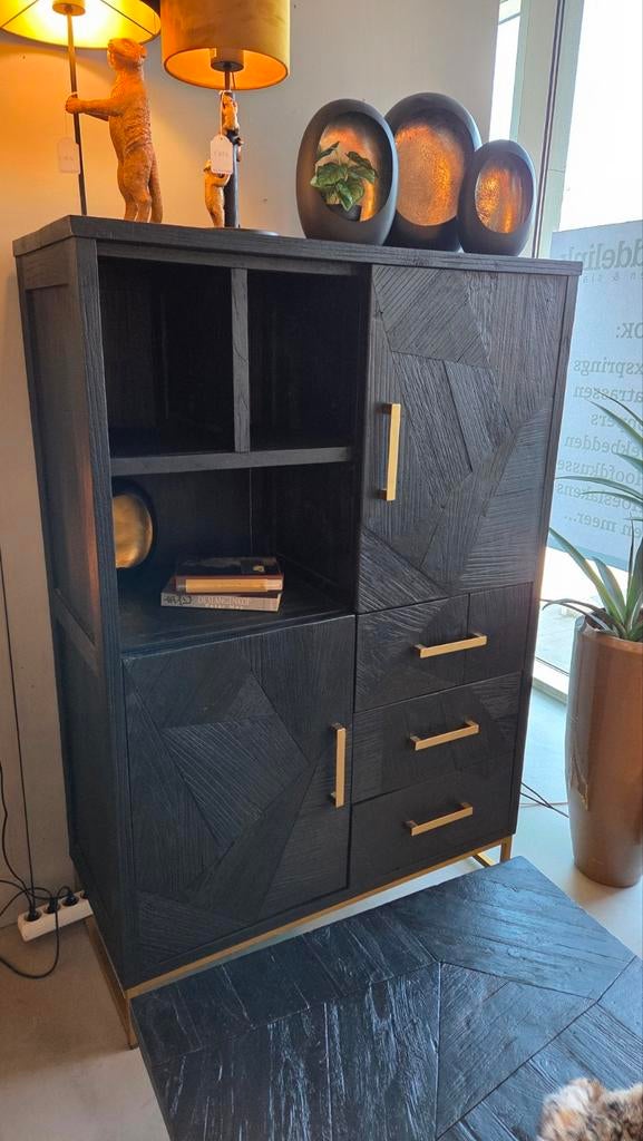 Zwarte wandkast teak, 100x45xh150, Ophalen