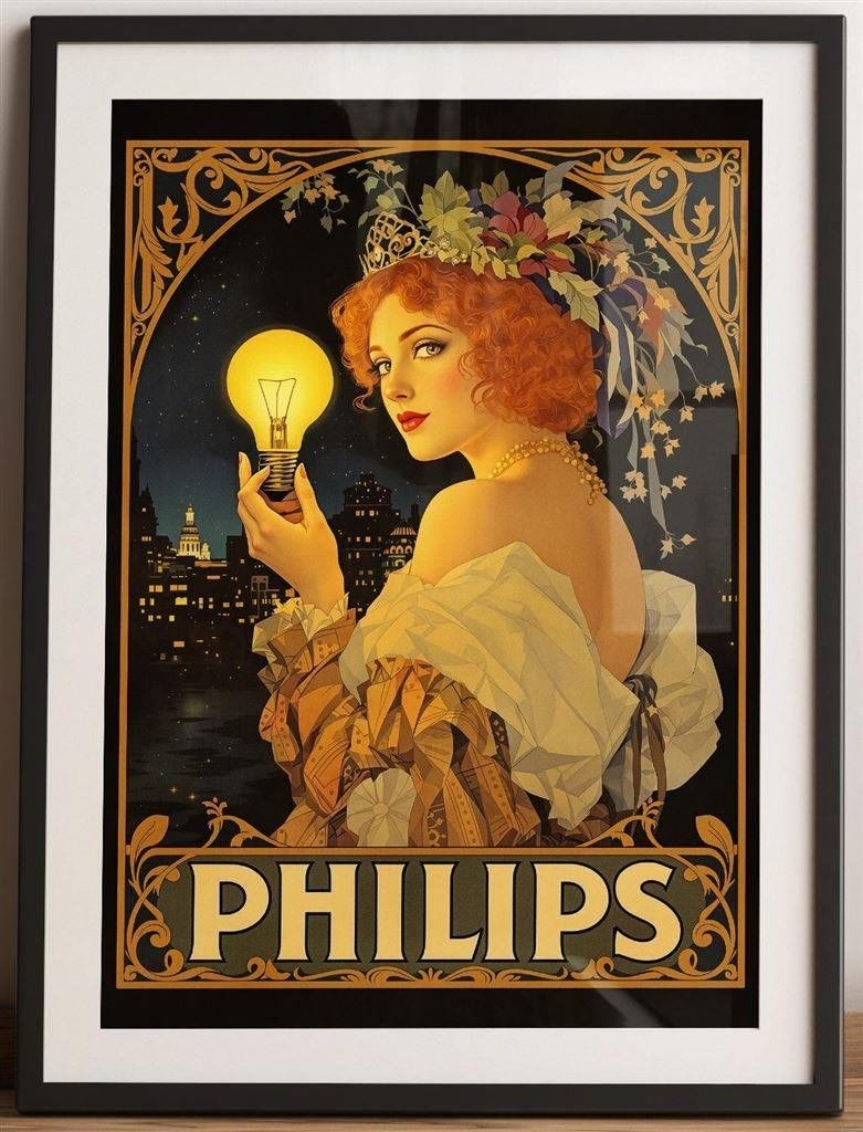 PHILIPS Lamp Vintage Poster affiche Alphonse Mucha, Verzenden