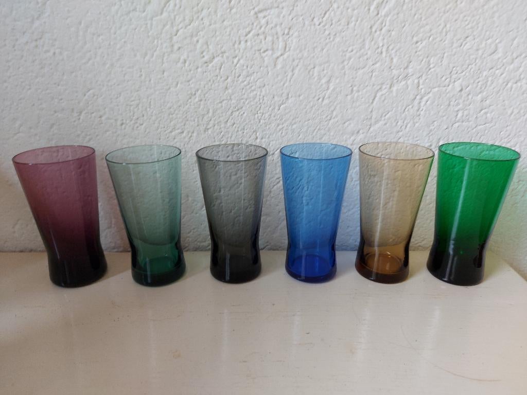 6 gekleurde Diabolo glazen jaren 60/70, Verzamelen, Ophalen of Verzenden, Gebruikt, Overige typen