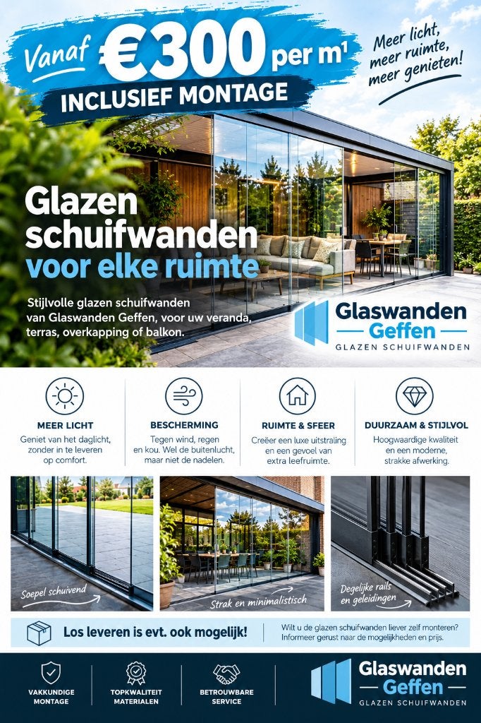 Glazen schuifwanden –  vanaf €300 inclusief montage!, Ophalen of Verzenden, Nieuw, Veranda