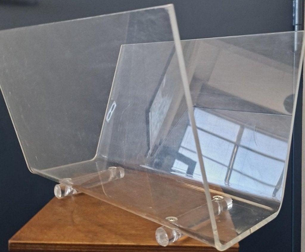 vintage plexiglas acryl lectuurbak space age design vinyl, Gebruikt, Kunststof, Krantenbak, Geschikt voor vinyl
