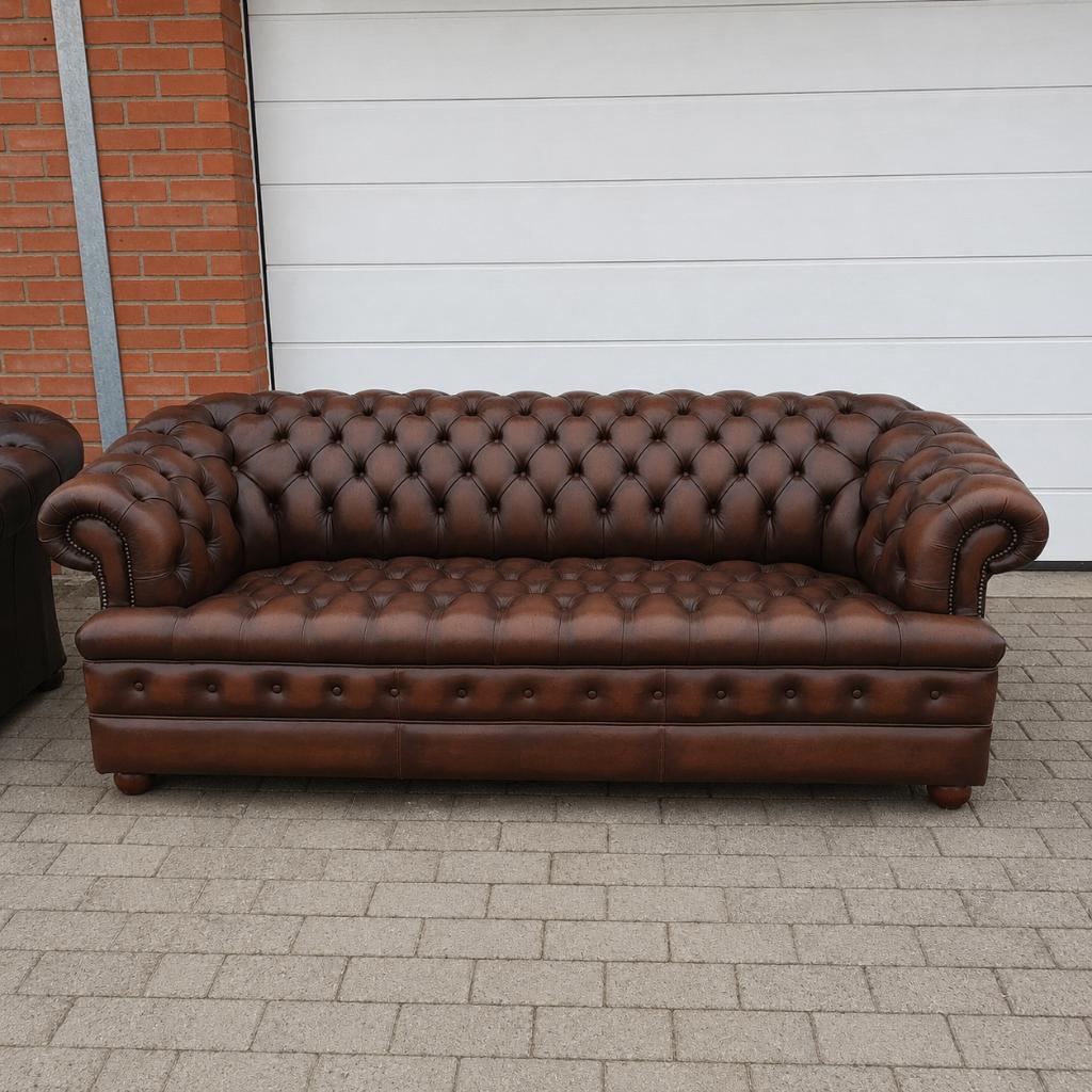 Chesterfield bankstel compleet 3½ +2 bank + stoel. Bruin., Huis en Inrichting, Banken | Bankstellen, Chesterfield, Nieuw, 75 tot 100 cm