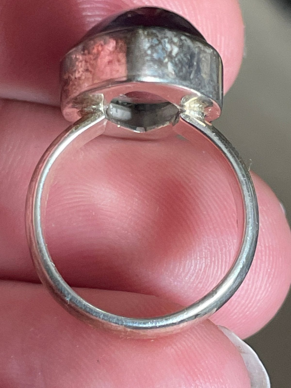 Zilveren vintagering met een markies geslepen amethist, Gebruikt, Ophalen of Verzenden, Nvt, Dame of Heer
