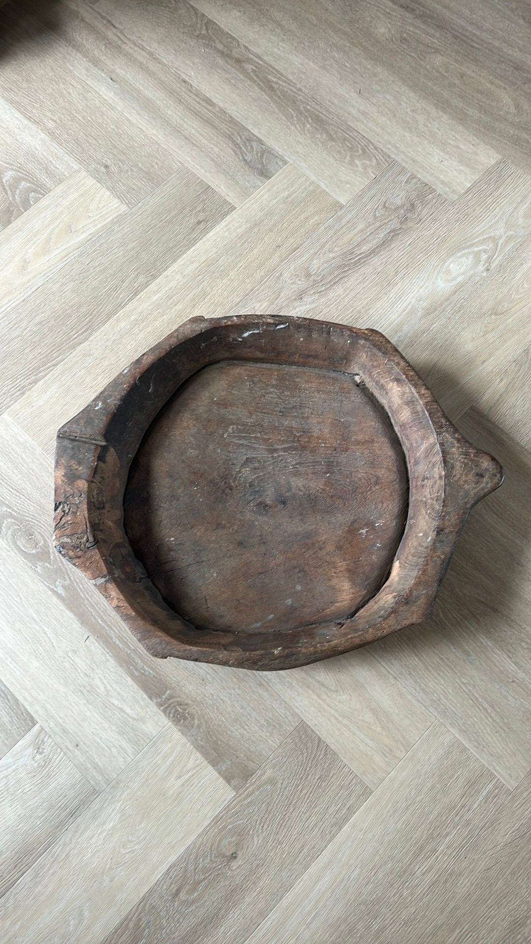 Landelijke houten schaal / trog, Ophalen of Verzenden, Zo goed als nieuw, Rond, Hout