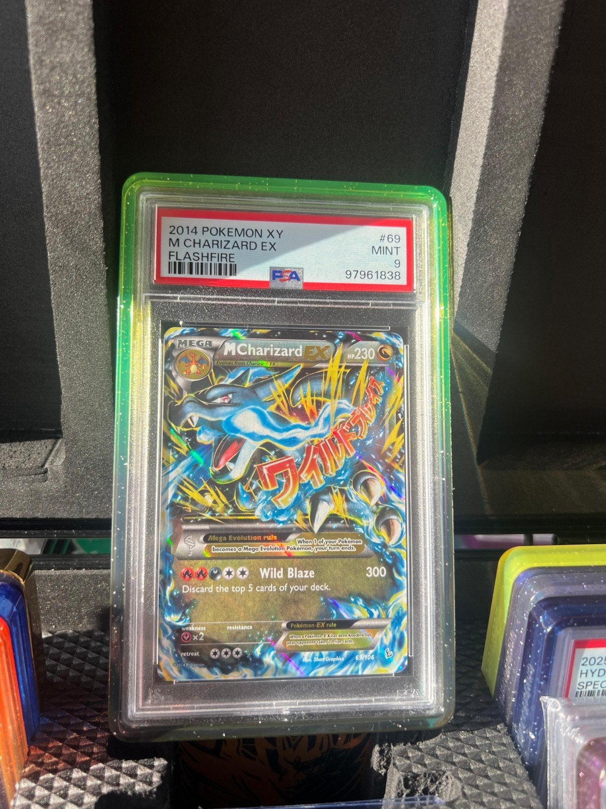 M Charizard EX Flashfire PSA 9 MINT, Ophalen of Verzenden, Zo goed als nieuw, Losse kaart, Foil