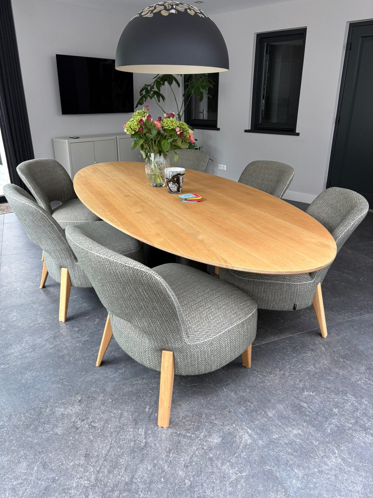 Passe partout low dining donkergroen crème, Huis en Inrichting, Ophalen, Zo goed als nieuw, Landelijk, 6 tot 8 stoelen