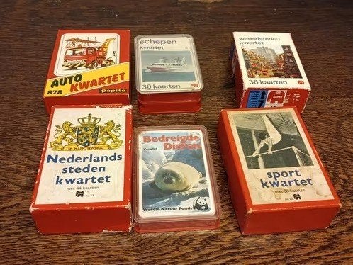 6 Vintage Kwartetspellen, Hobby en Vrije tijd, Gezelschapsspellen | Kaartspellen, Gebruikt, Een of twee spelers, Drie of vier spelers