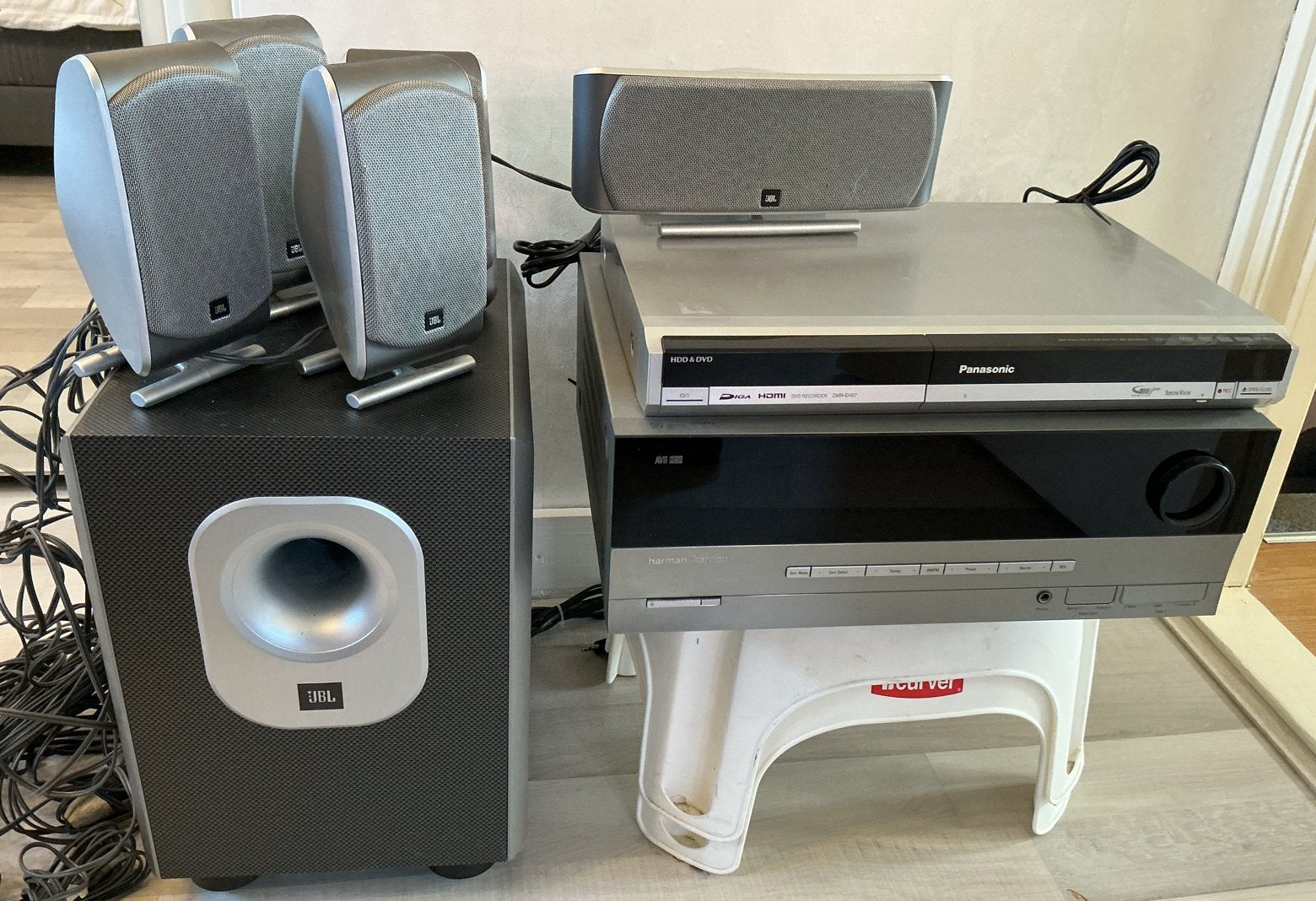 JBL 5.1 Home Cinema Set met Harman/Kardon Receiver, Gebruikt, 70 watt of meer, 5.1-systeem, Dvd-speler