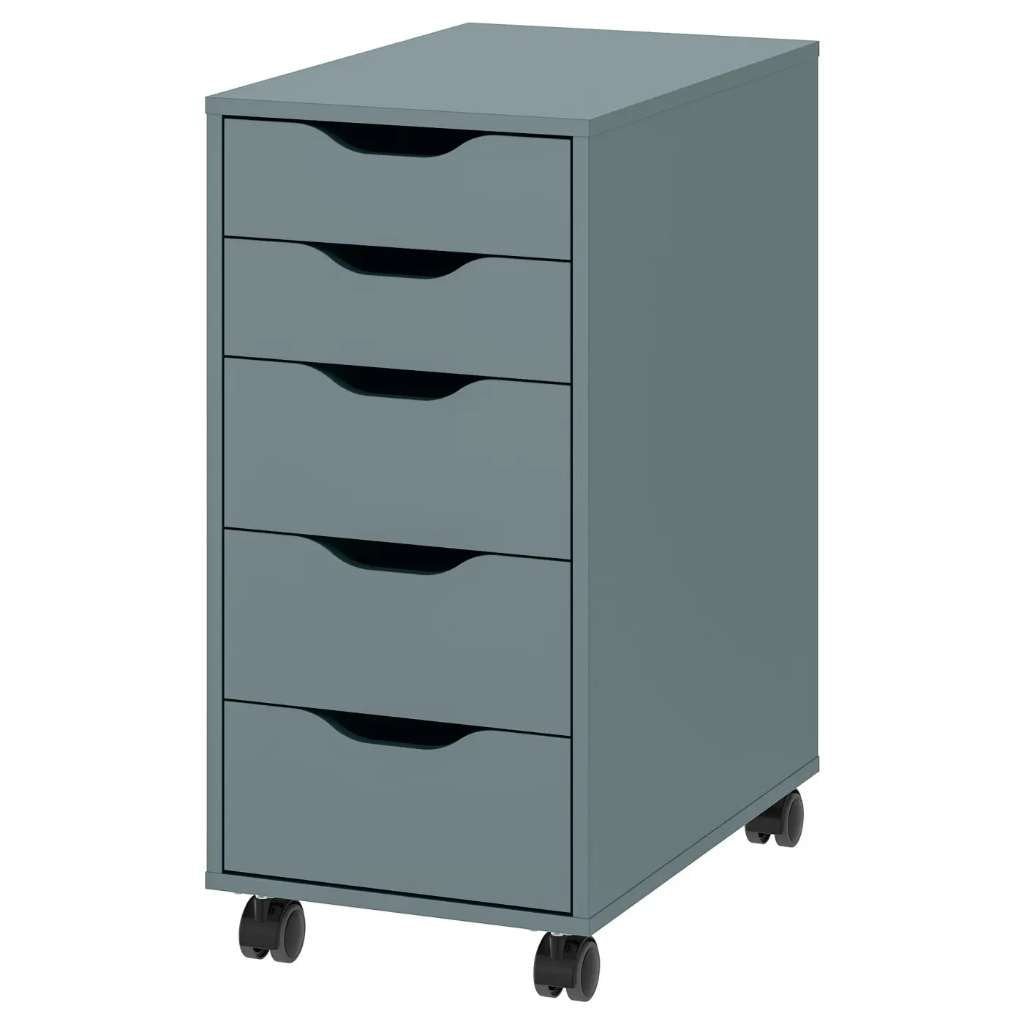 IKEA ALEX ladekast donkergroen + wielen en lade-organizer, Ophalen, Minder dan 50 cm, 5 laden of meer, Zo goed als nieuw