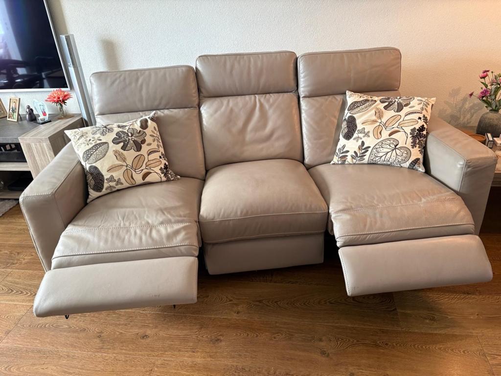 Leren 3-zitsbank met relaxfunctie en fauteuil, Ophalen, Modern, Comfort, Driepersoons, Zo goed als nieuw