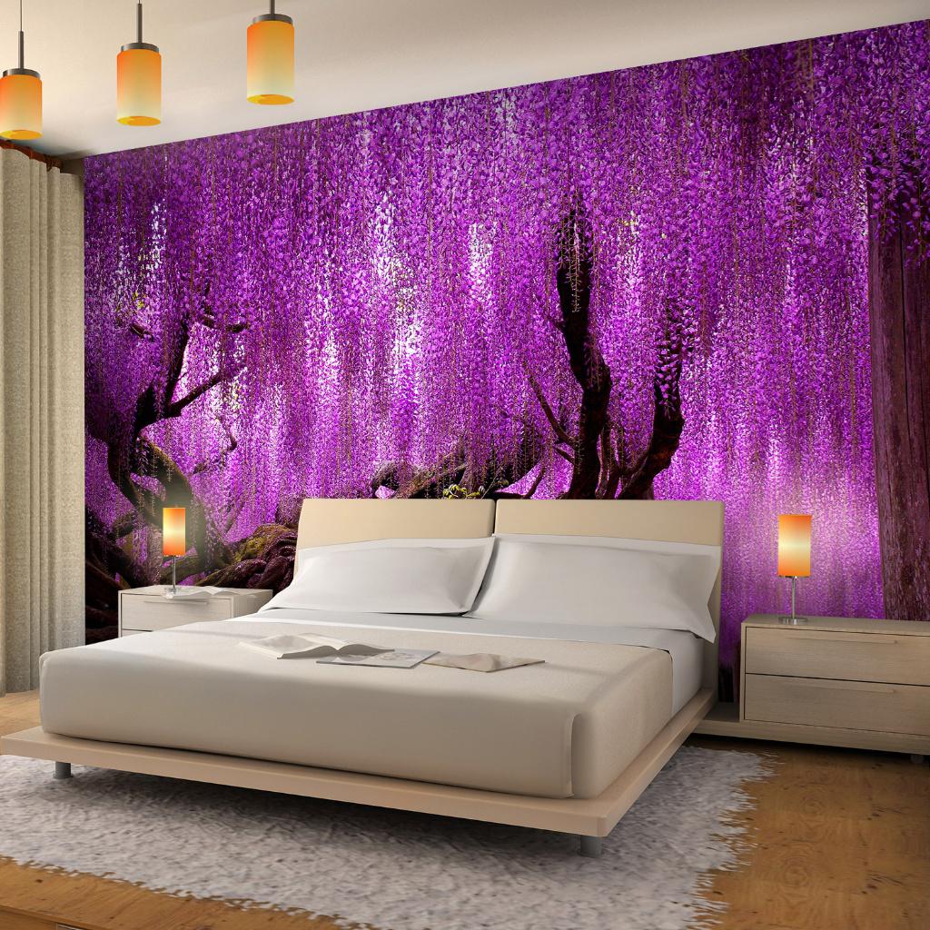 85 Paarse Boom Vlies Fotobehang 350x250cm Nieuw in 3 maten, Ophalen of Verzenden, Nieuw