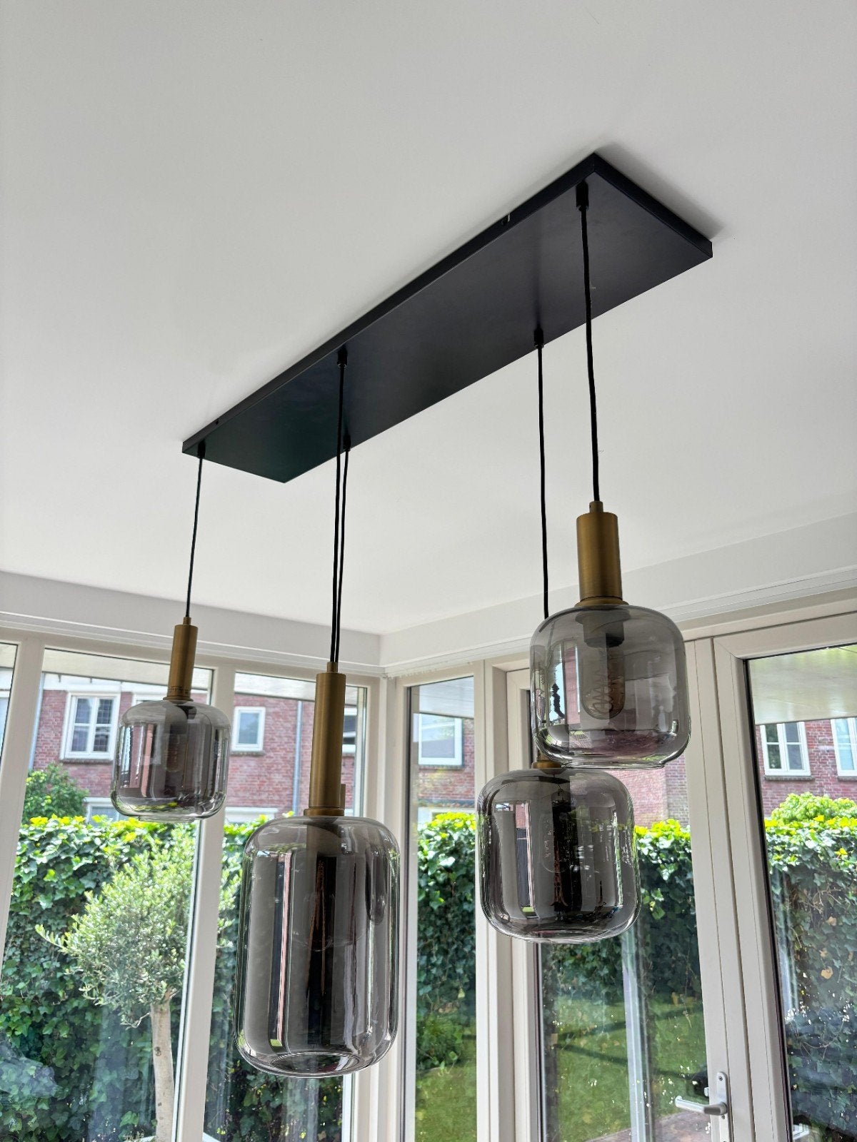 Mooie hanglamp met grijs glas, Ophalen of Verzenden, Zo goed als nieuw, Glas, Minder dan 50 cm