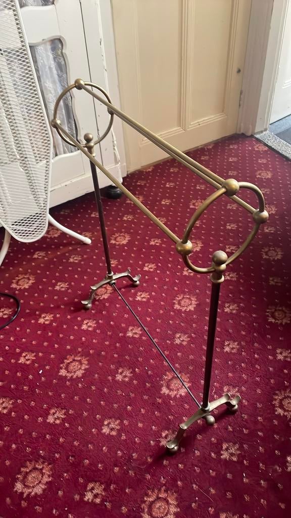 Staand koperen handdoekrek antiek brocante, Verzenden, Zo goed als nieuw, Geel