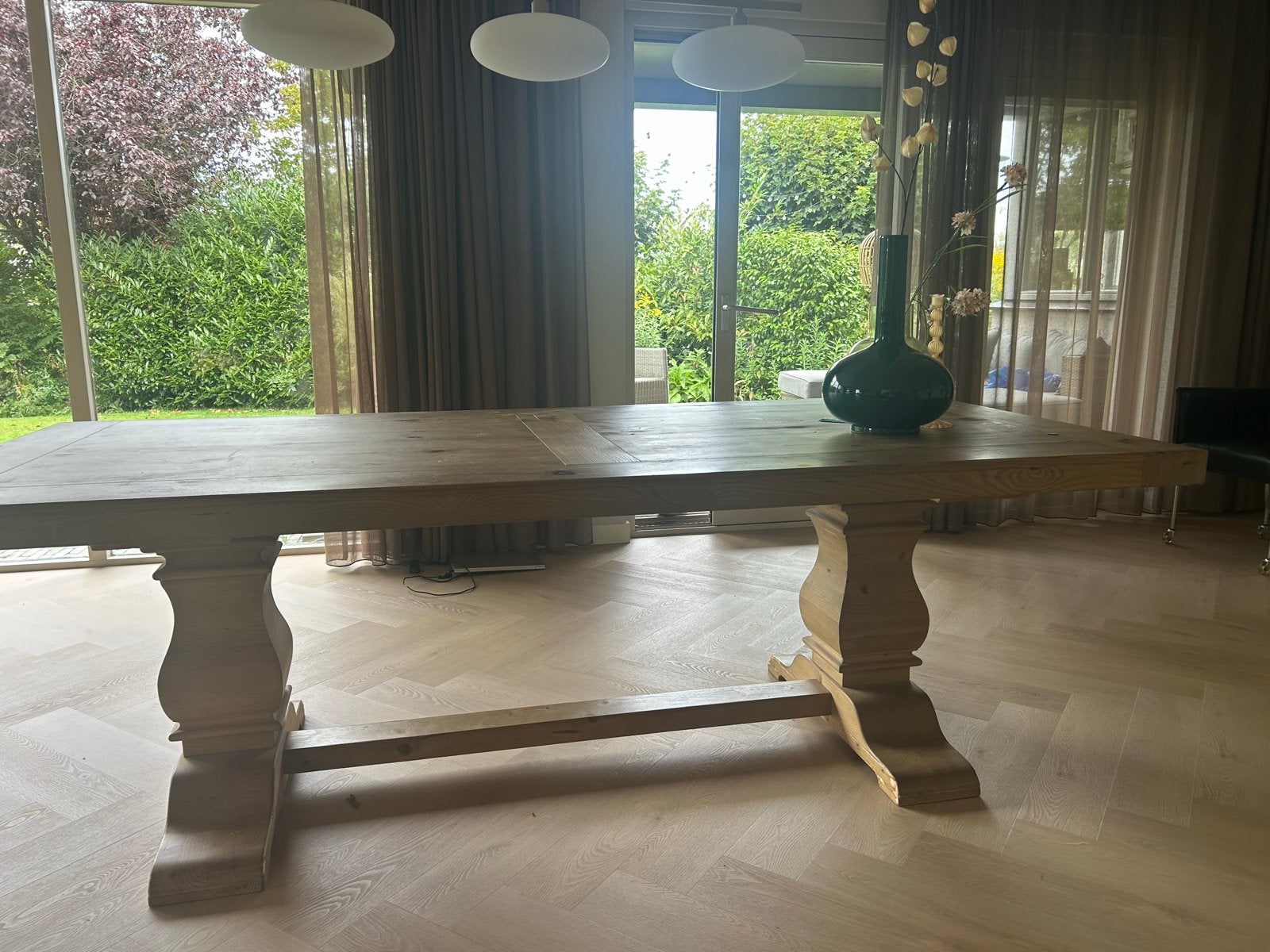 Robuuste klooster eettafel met twee zuilen, Gebruikt, 100 tot 150 cm, Ophalen of Verzenden, Landelijk