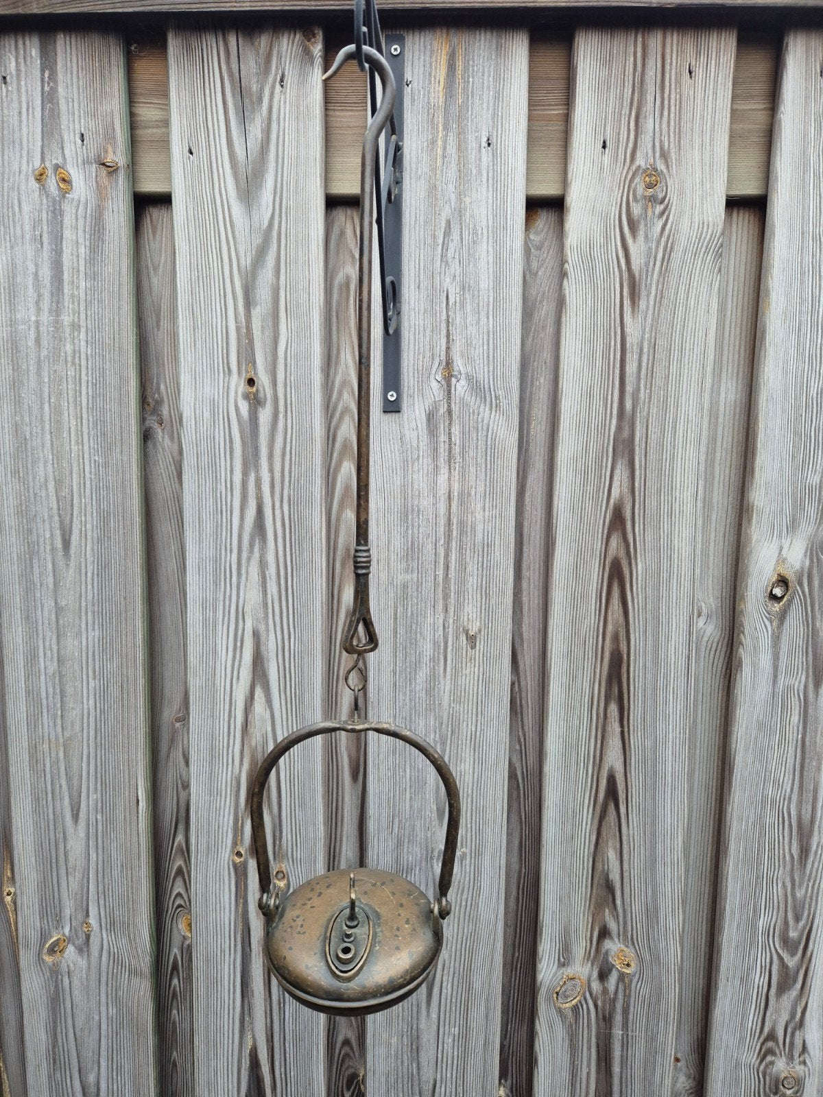 Unieke 19e-Eeuwse Bronzen Hangende Olielamp met Haantje, Ophalen, Brons