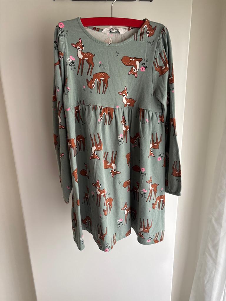 H&M Jurk met Bambi print, maat 128, Ophalen of Verzenden, Zo goed als nieuw, Meisje, Jurk of Rok