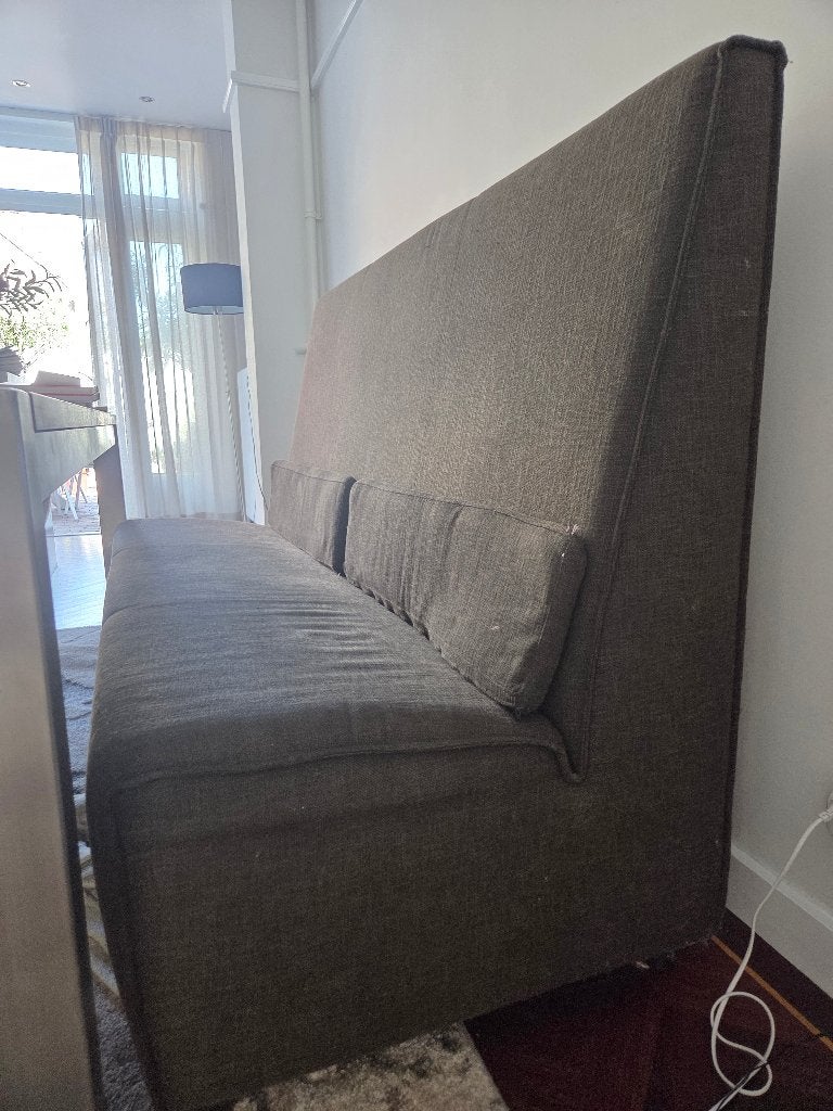 Eetbank bruin linnenlook, Huis en Inrichting, Banken | Bankstellen, Ophalen, Gebruikt, 150 tot 200 cm, Driepersoons