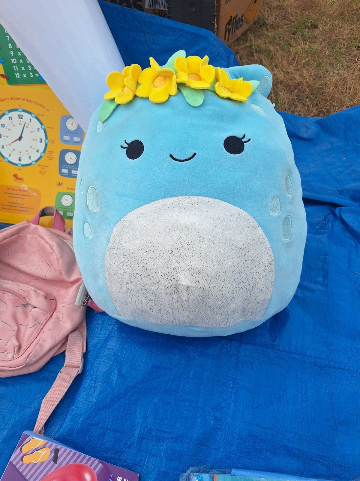 Squishmallow blauwe walvis met bloemenkrans, Overige karakters, Overige typen, Blauw, Ophalen of Verzenden