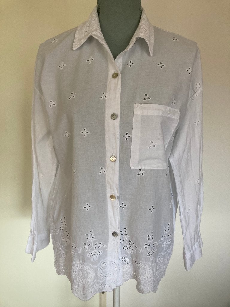 Wit katoenen blouse - Made in Italy, Maat 38/40 (M), Made in Italy, Wit, Ophalen of Verzenden