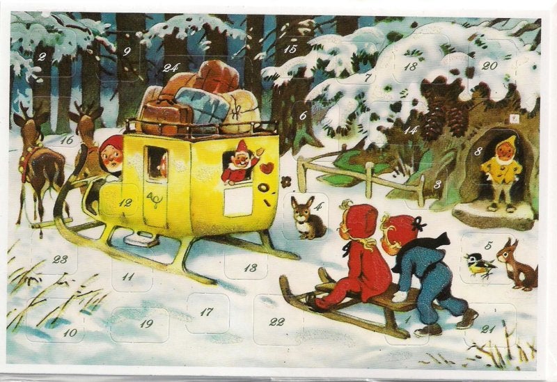 Adventskalender Kaart: Kabouters bezorgen pakjes - 12407, Ophalen of Verzenden