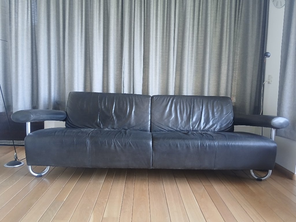 Leren bankstel, zwart, 240 cm, Huis en Inrichting, Banken | Bankstellen, Ophalen, Gebruikt, Rechte bank, Modern