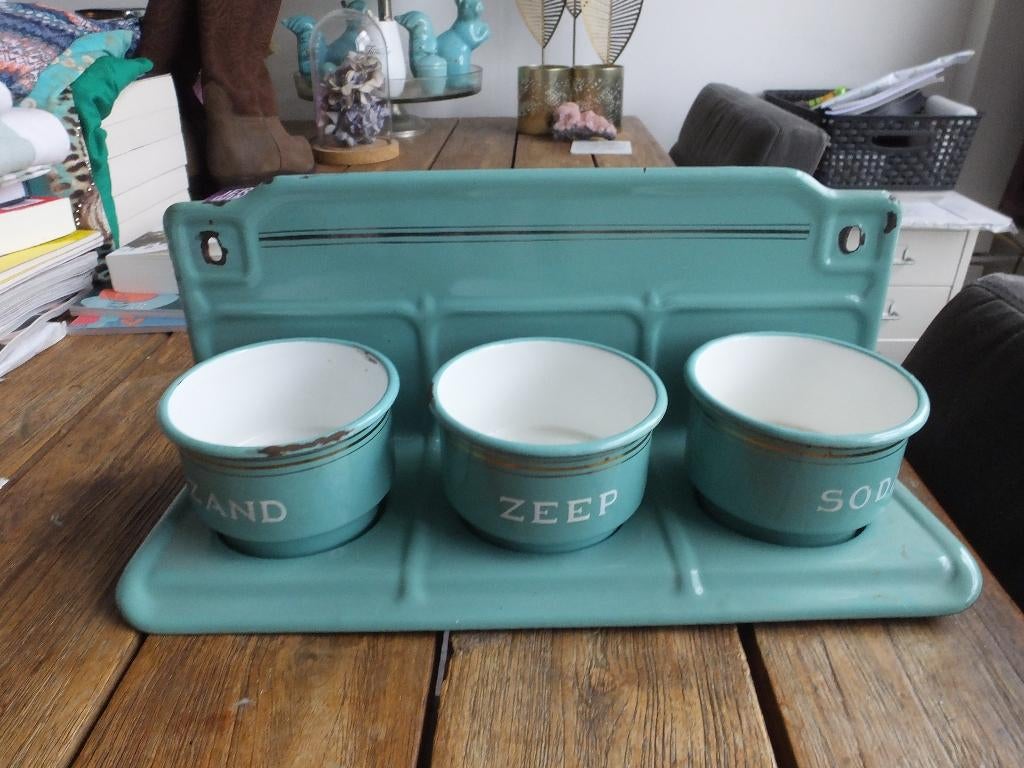 Emaille Mintgroen Zand Zeep Soda Goudbiezen, Ophalen of Verzenden