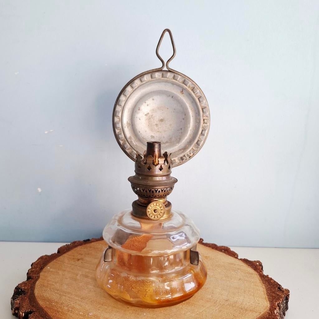 Antieke olielamp met reflector, Ophalen of Verzenden