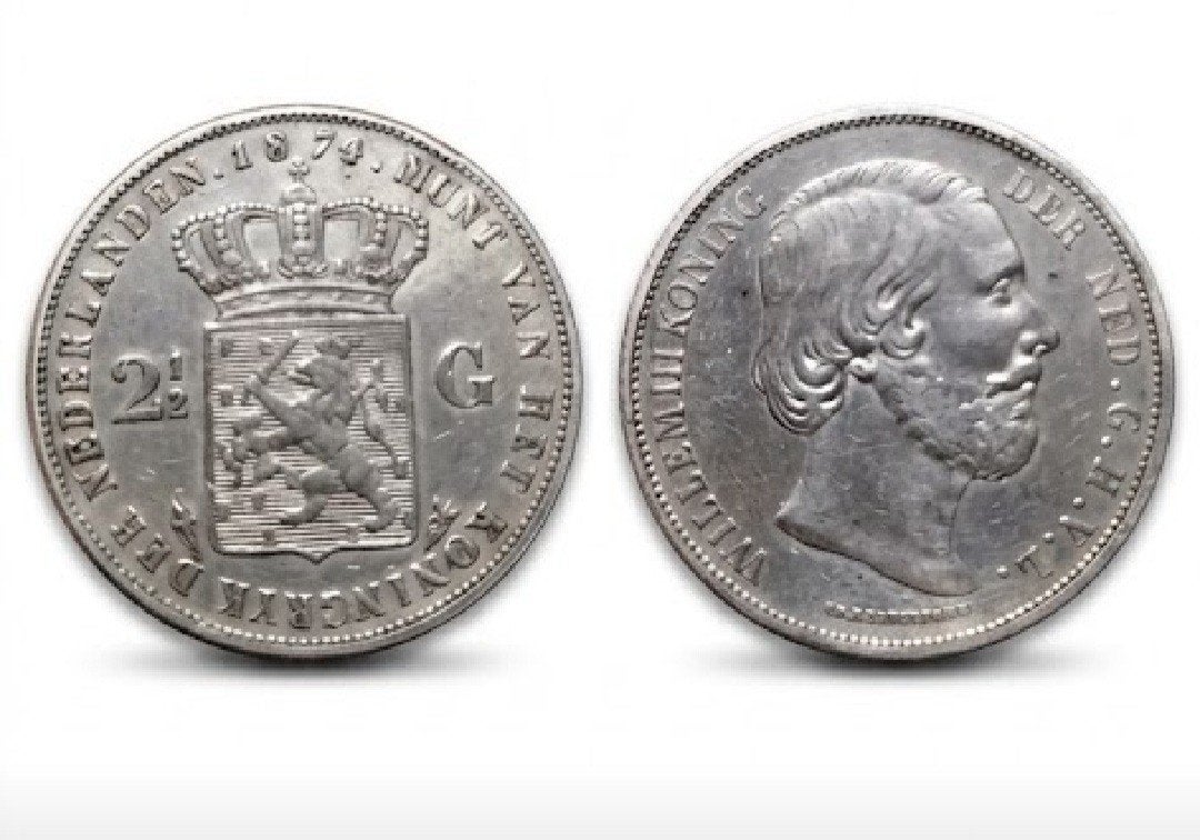 Zilveren 2½ Gulden Willem III uit 1874, Postzegels en Munten, Koning Willem III, Zilver, Ophalen of Verzenden, Losse munt