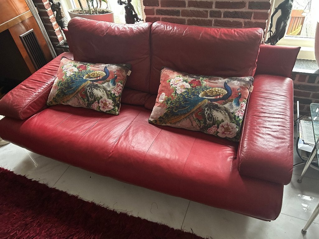 Rolf Benz 6500 TweeZitsBank Rood Leer, Ophalen, Gebruikt, 150 tot 200 cm, Tweepersoons