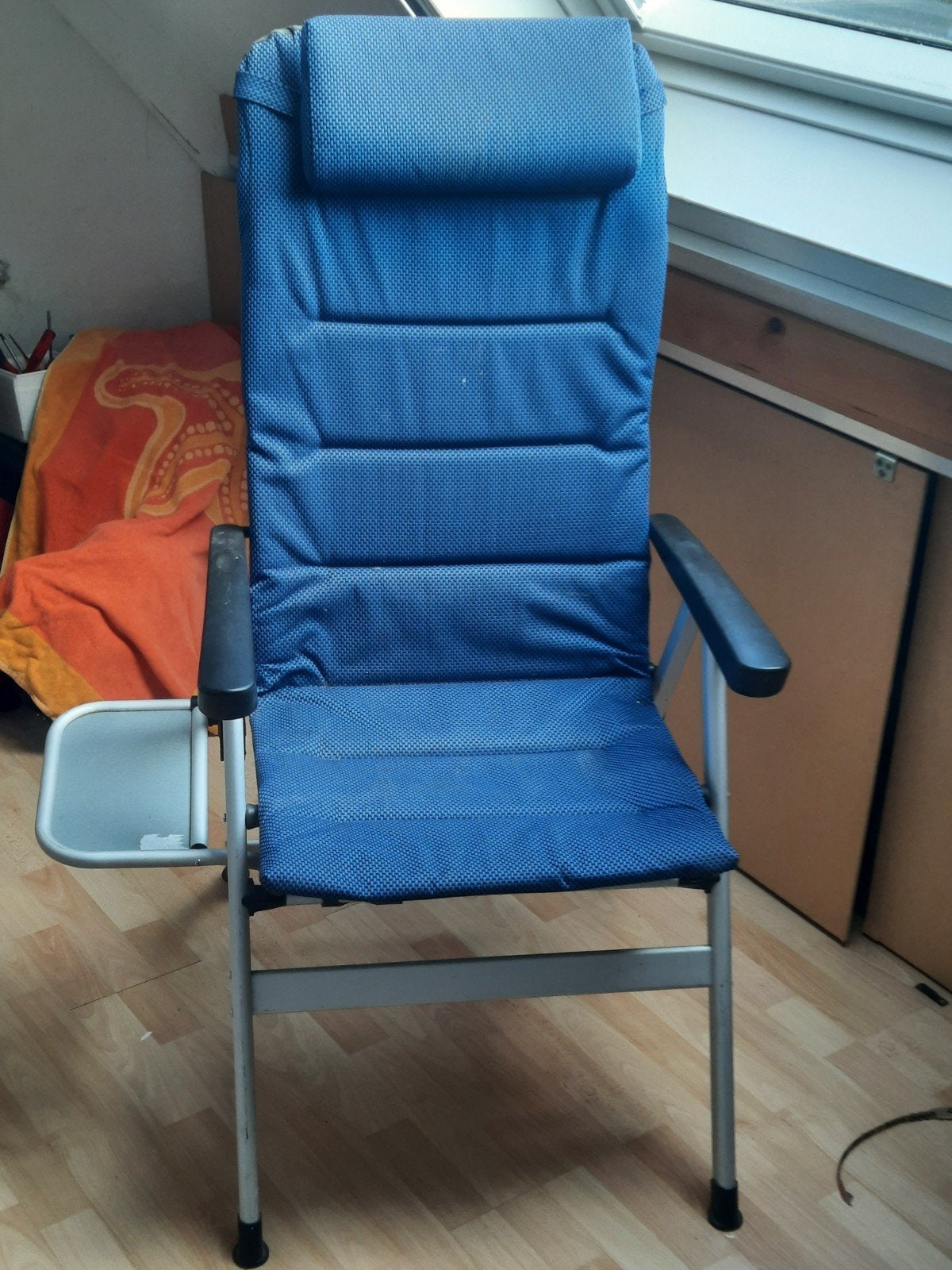 Comfortabele blauwe campingstoel met hoofdsteun, Ophalen, Gebruikt, Campingstoel