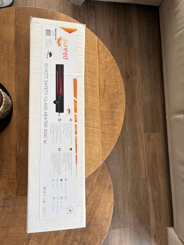 Sunred terrras verwarmer 1500W. Nieuw in doos, Ophalen of Verzenden, Nieuw