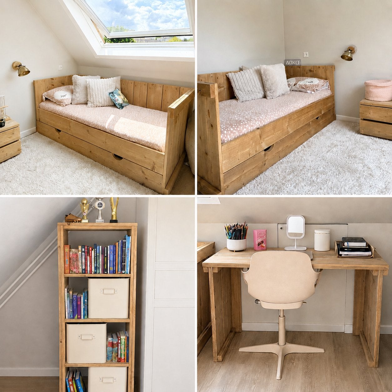 Complete houten slaapkamermeubelset 2 bedden, kast en bureau, Ophalen, Zo goed als nieuw, Eenpersoons