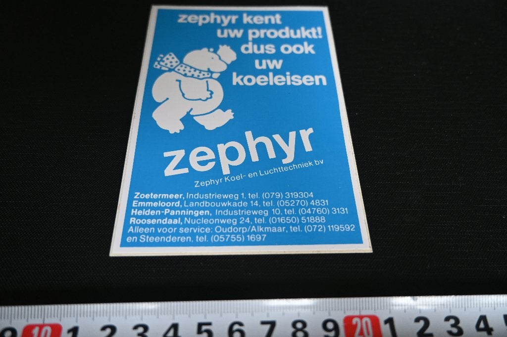 sticker ZEPHYR koel- en luchttechniek strip ijsbeer sjaal, Ophalen, Zo goed als nieuw