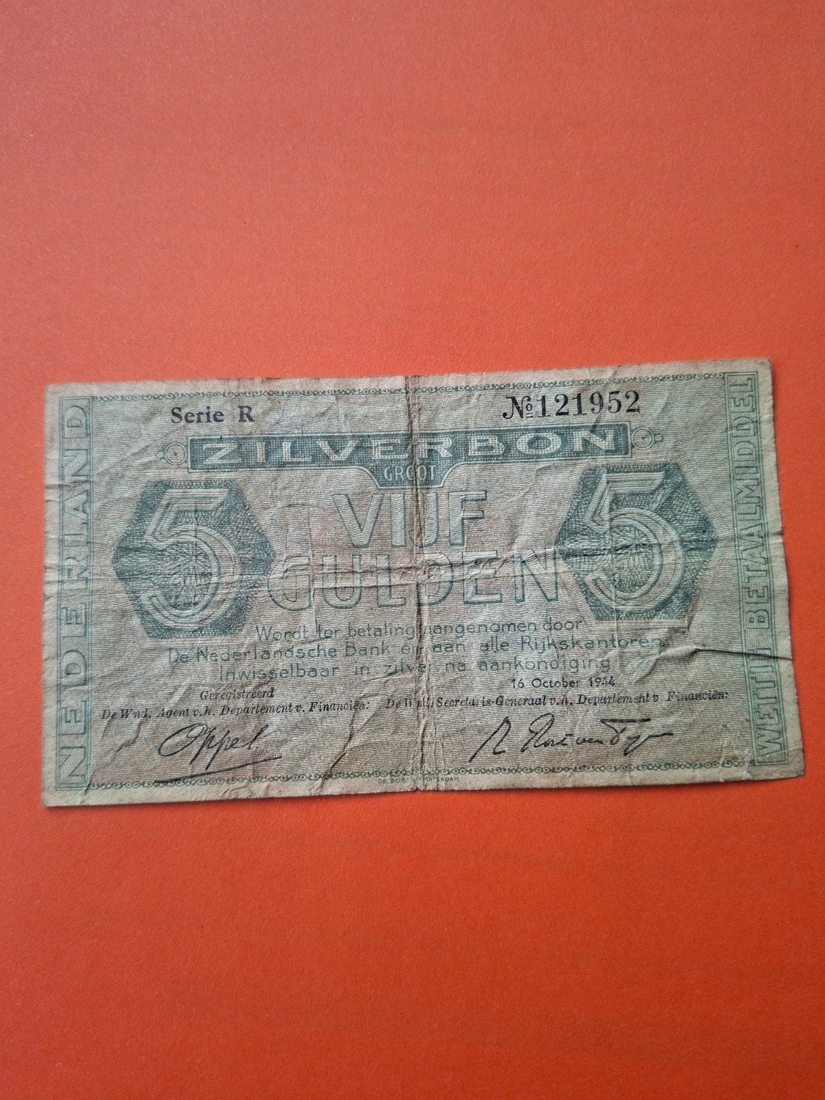 5 gulden Zilverbon uit 1944 in ZF-, Ophalen of Verzenden, 5 gulden, Los biljet