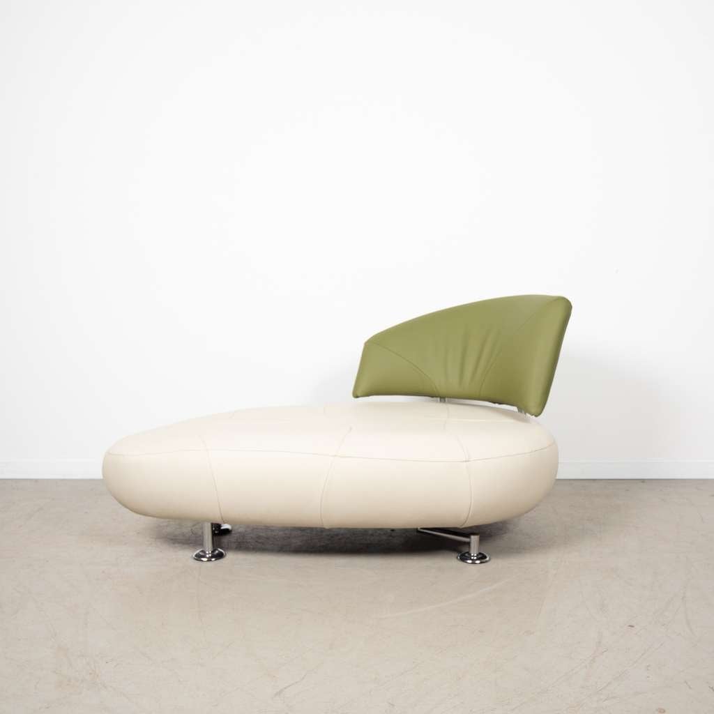1x Leolux Kikko Chaise Longue Fauteuil Wit/Groen Leer, Huis en Inrichting, Fauteuils, Niet ingevuld, 125 tot 150 cm, Niet ingevuld